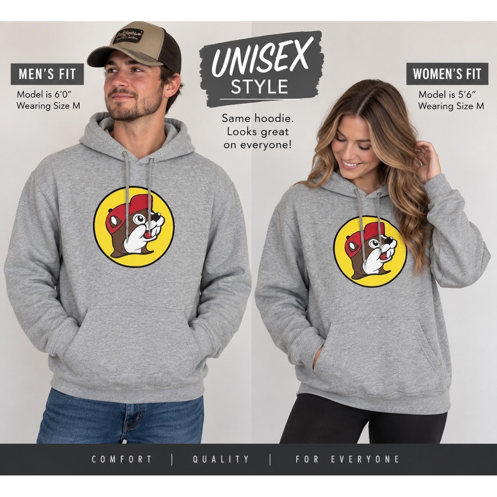 Buc-ee's Logo Heather Gray Pullover Hoodie Sweatshirt Medium Unisex
